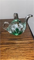 Joe St. Clair glass kettle paperweight 3.5 in