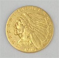 1915 Fine Gold Two and One Half Dollar Coin.