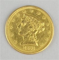 1861 Fine Gold Two and One Half Dollar Coin.