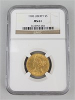 1903 Fine Gold Liberty Five Dollar Coin.