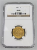 1897 Fine Gold Five Dollar Coin.