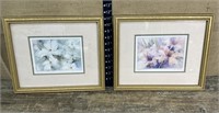2 framed Ann Hunter watercolor floral prints