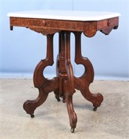 Victorian Walnut  Marble Top Lamp Table