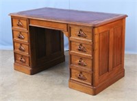 Walnut Desk w/ Tooled Burgundy Leather Top