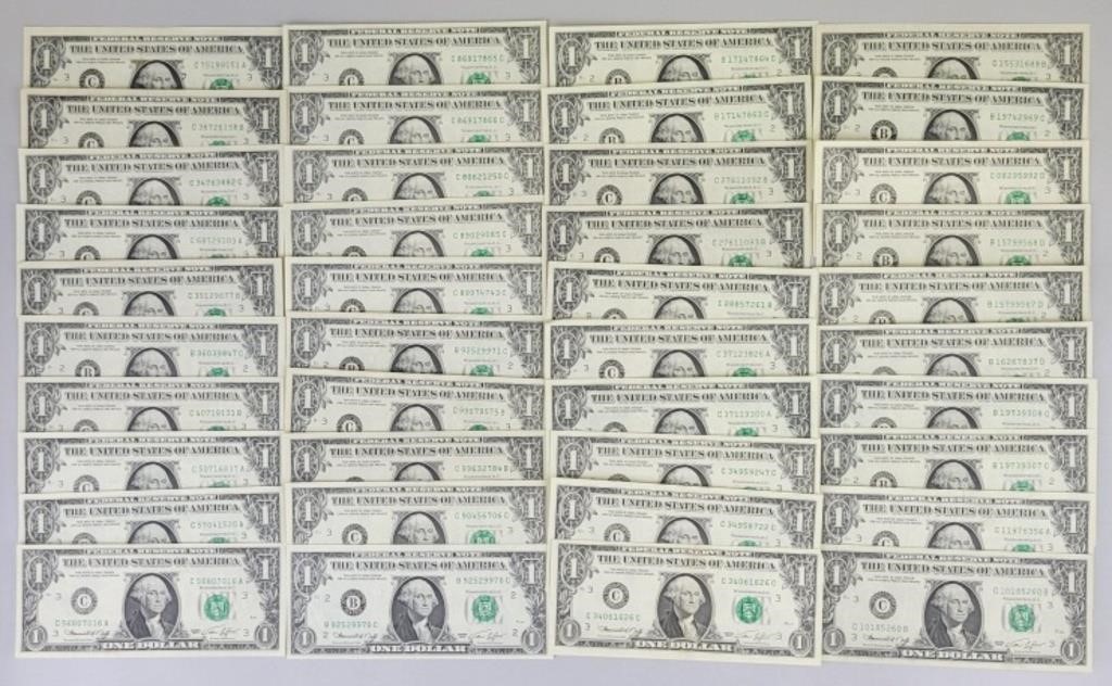 40 1974 One Dollar Bank Notes.