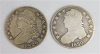 1826 & 1830 Silver Capped Bust Half Dollars.