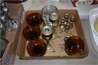 COLL OF BRASS CNDL HOLDERS, SILVER PLATED COASTERS