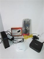 Box of Various Routers, and Computer Microphone