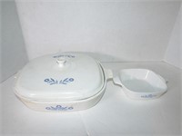 Two Vintage Blue Floer Corningware Pieces