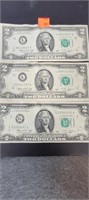 (3) Two Dollar Bills 1976