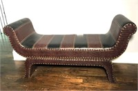 Faux Leather Rolled Arm Bench