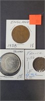 England 1938 1 Cent - Denmark 1971 5 Kroner -