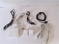 Various Apple Chargers and Heaphones