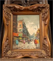 Oil Painting of City Street in Frame 2