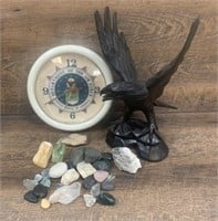Air Force Clock & Large Carved Wood Eagle