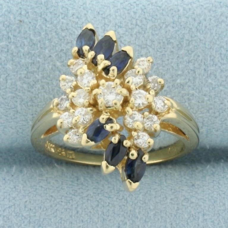 Vintage Sapphire and Diamond Spray Cluster Ring in