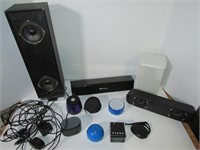 Box of Mostly Blue-Tooth Speakers
