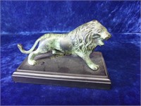 Bronze Lion Sculpture on Wooden Plynth