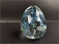 Egg Blue & Green Flower Art Glass Paperweight