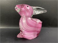 Pink Stripe Art Glass Bunny Paperweight