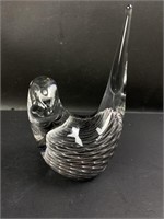 Grey & White Clear Art Glass Bird Paperweight