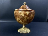 Carved Marble & Brass Urn w Lid