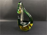 Green & Yellow Swan Art Glass Paperweight Figure