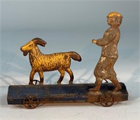 Early 1900's Tin Plate Goat & Boy Pull Toy