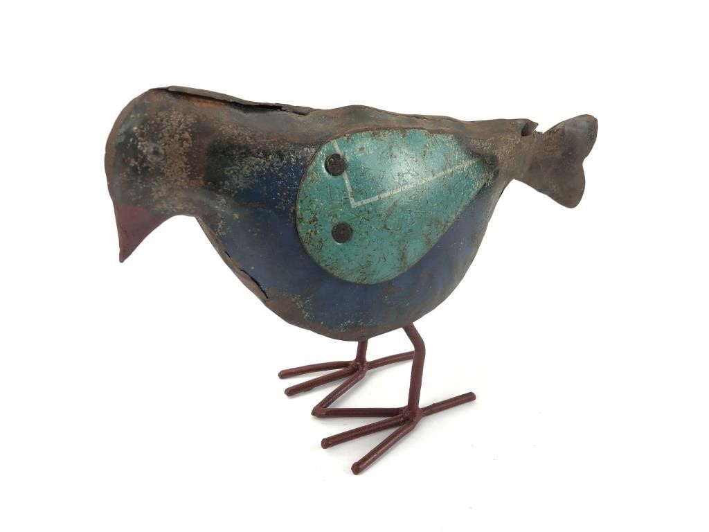 Yard art bird .  Handcrafted, good patina.  10" x