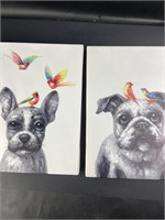 2 Dog art canvases,  16" x 12"