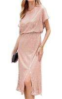 ($76) JASAMBAC Sequin Dress for Women Crew,L
