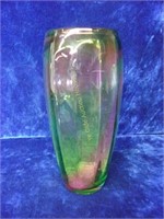 Iridescent Pink and Green Art Glass Vase
