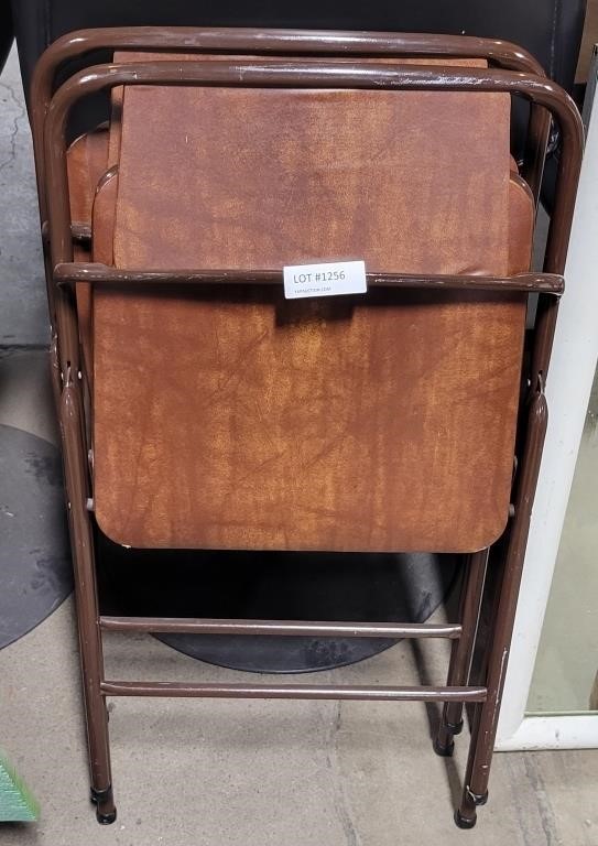 2 BROWN LEATHER UPHOLSTERED FOLDING CHAIRS