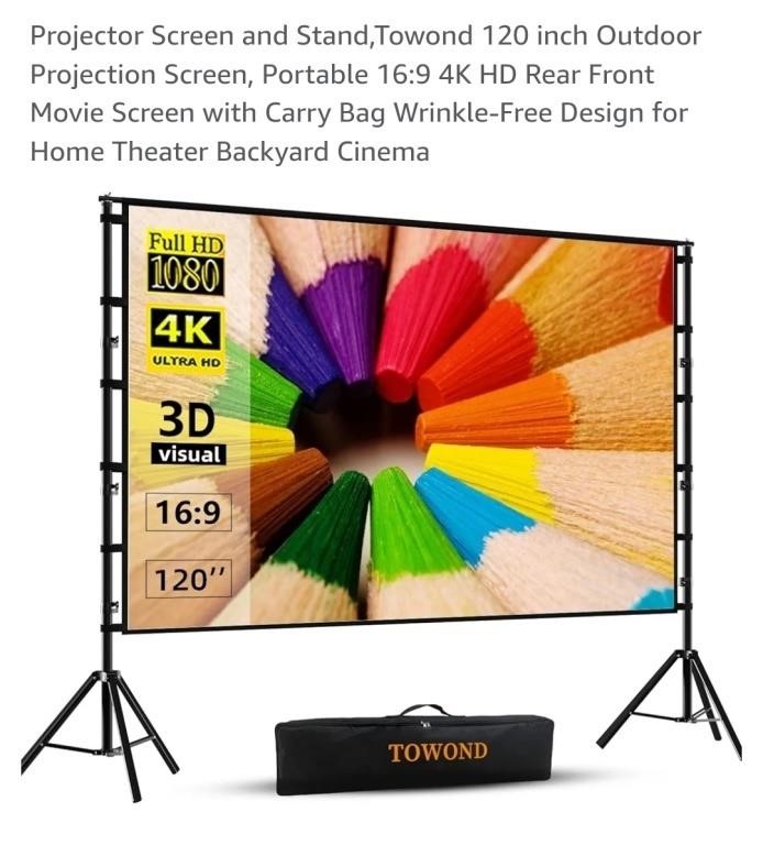 NEW 120" Projector Screen & Stand w/ Carry Bag