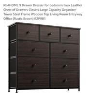 NEW 9 Drawer Faux Leather Fabric Dresser, Rustic