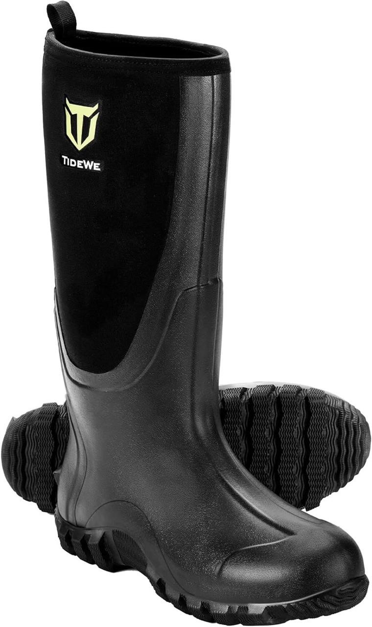 TIDEWE Men's Rubber Boots  Waterproof  Black  9