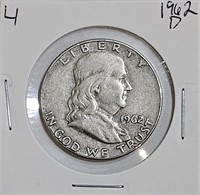 1962 D 90% Silver Franklin Half Dollar
