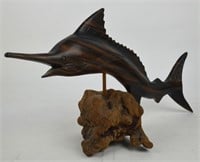 FINELY CARVED ROSEWOOD SWORDFISH SCULPTURE