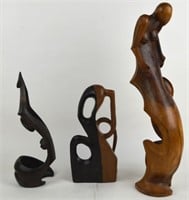 3 CARVED EROTIC ABSTRACT WOOD SCULPTURES SIGNED