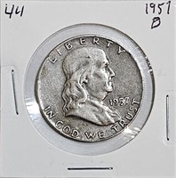 1957 D 90% Silver Franklin Half Dollar