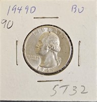 1949 D 90% Silver Washington Quarter