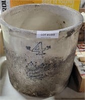 4 GALLON MONMOUTH POTTERY CROCK (CRACKED)
