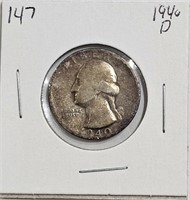 1940 D 90% Silver Washington Quarter