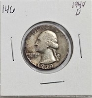 1940 D 90% Silver Washington Quarter