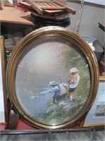 OVAL FRAMED FATHER & SON FISHING PRINT