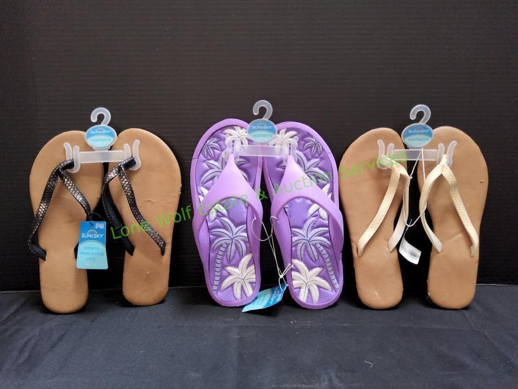 (3) Sun & Sky Women's Flip-Flops, Size 7-8