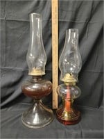 Vintage Hobnail Pedestal Oil Lamp & Oil Lamp