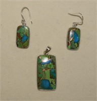 Sterling Blue Turquoise/Mohave Green Pend. &