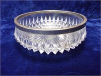 Pressed Glass Fruit Bowl with Silver Plated Rim
