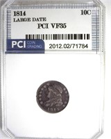 1814 Lg Date Dime VF35 LISTS $550